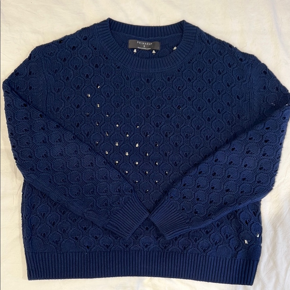 Primark Navy Blue Crew Neck Sweater with Textured Design